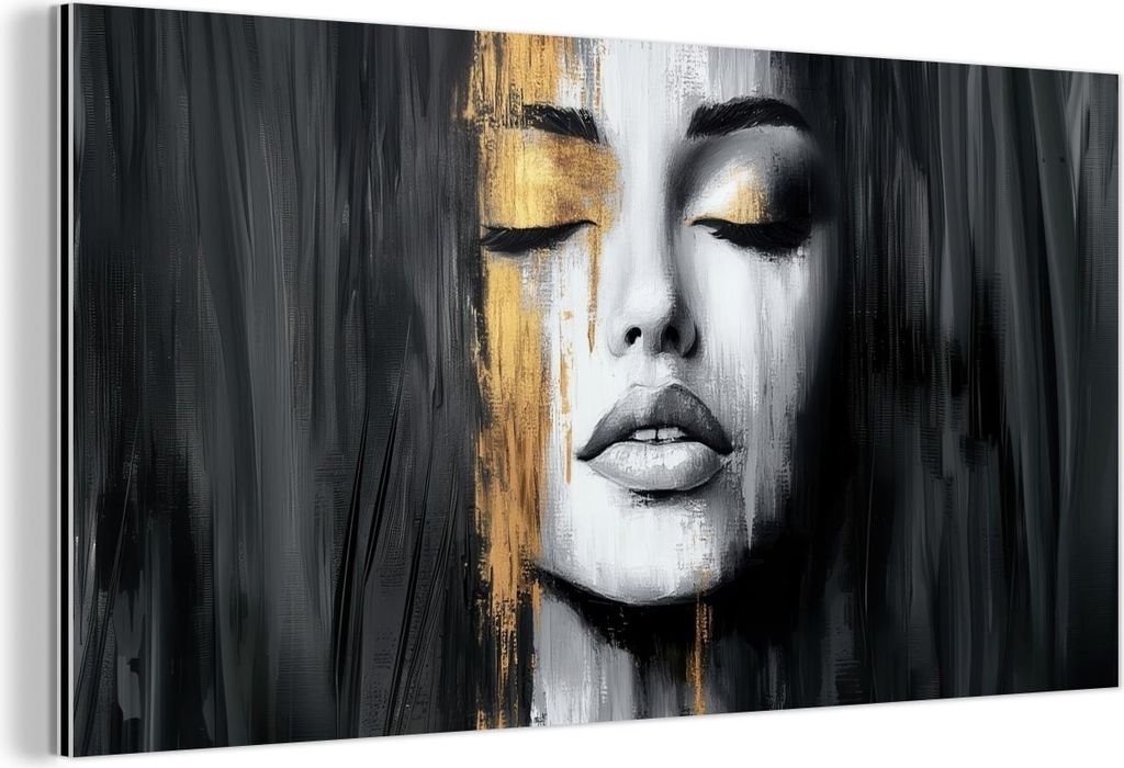 MuchoWow Wanddekoration Metall Metallbild Wandkunst 40x20 cm Gesicht - Frau - Pinselstriche - Abstrakt MuchoWow Aluminium Gemälde - Bild - Aluminium