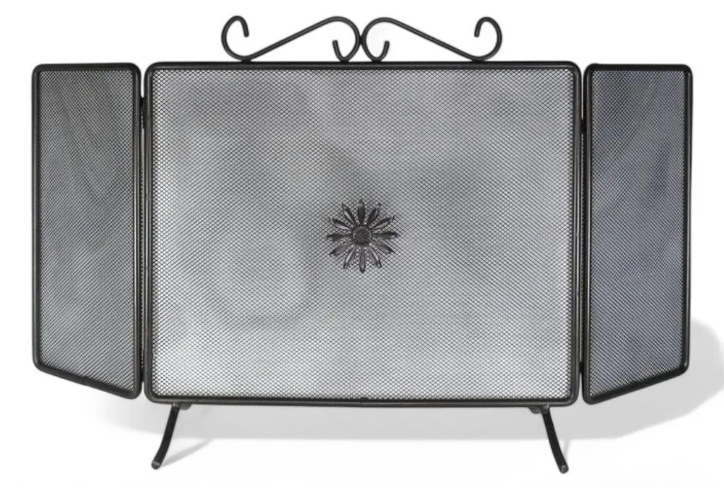 Pare-étincelles fer forgé noir battants 80x50 motif fleurs chic