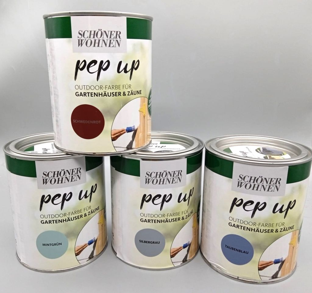 1 L PepUp Outdoor-Farbe für Gartenhäuser & Zäune Farbwahl, Farbwahl PepUp:Schwedenrot