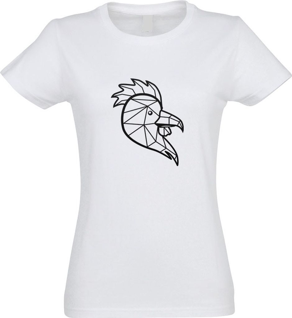 Kiwistar - T-Shirt tailliert - Damen - Weiss - Polygon Hahn Gockel Tier Art - mit Motiv Bedruckt - Funshirt Design - Sport - Freizeit - Damen - S