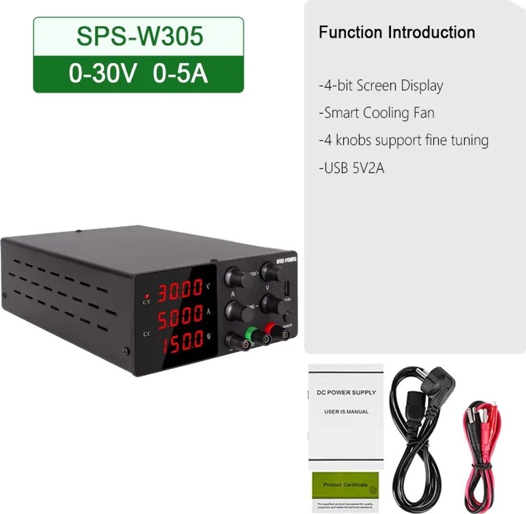 Gleichstromversorgung, 30V Ausgang, 10A Strom, (30V5A)schwarz-a