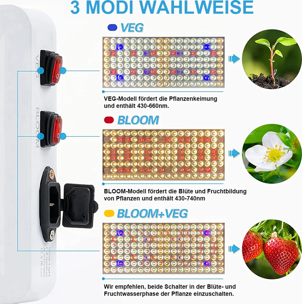 Lampe Plante 100W 288 LED Spectre Complet - 3 Modes - Idéal Pousse - 2