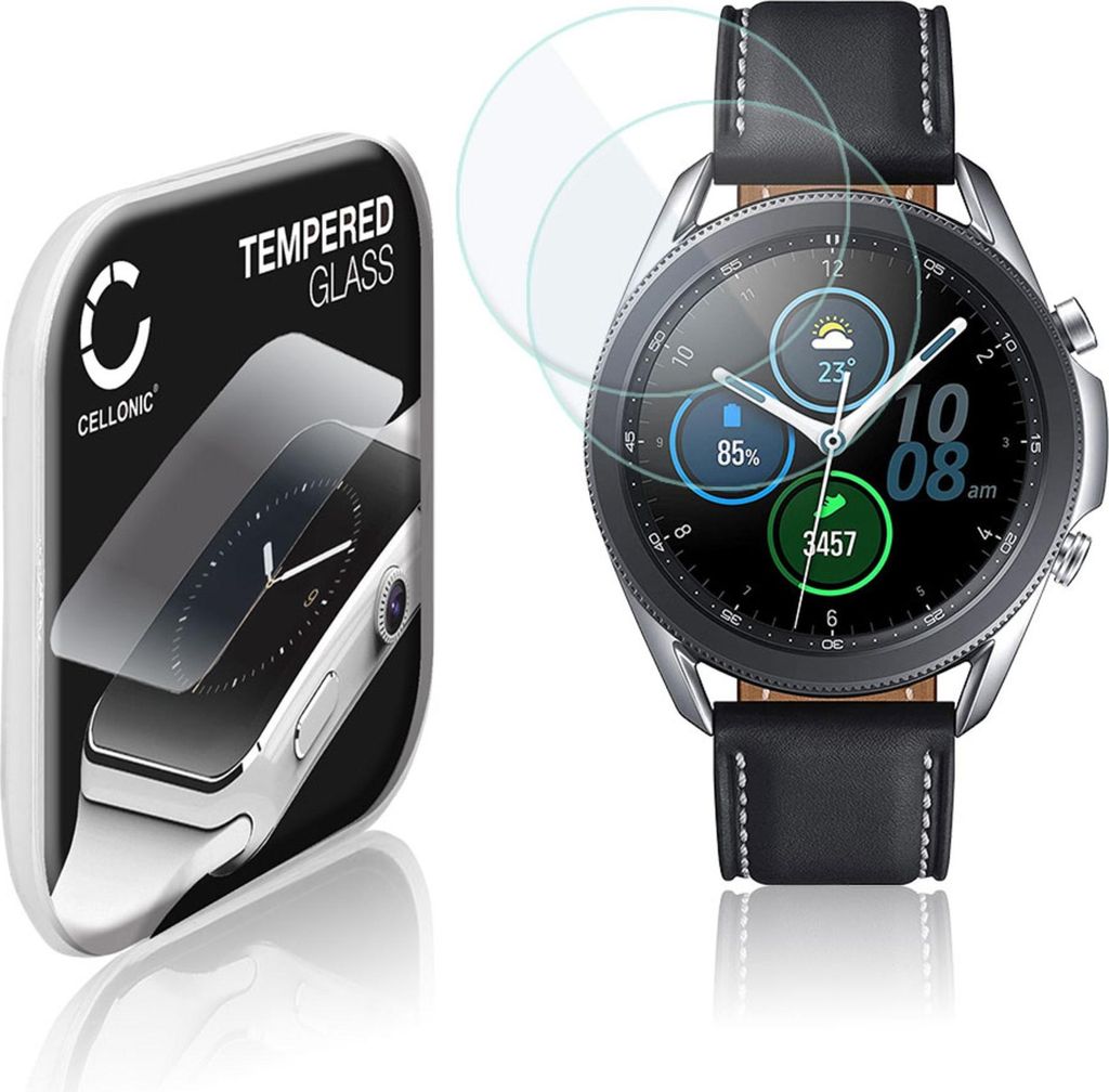 2x CELLONIC 9H Display Schutzglas für Samsung Galaxy Watch 3 - 45mm (SM-R840) Smartwatch, 3D Full Cover Full Glue Screen Protector Glass, Fitness ...