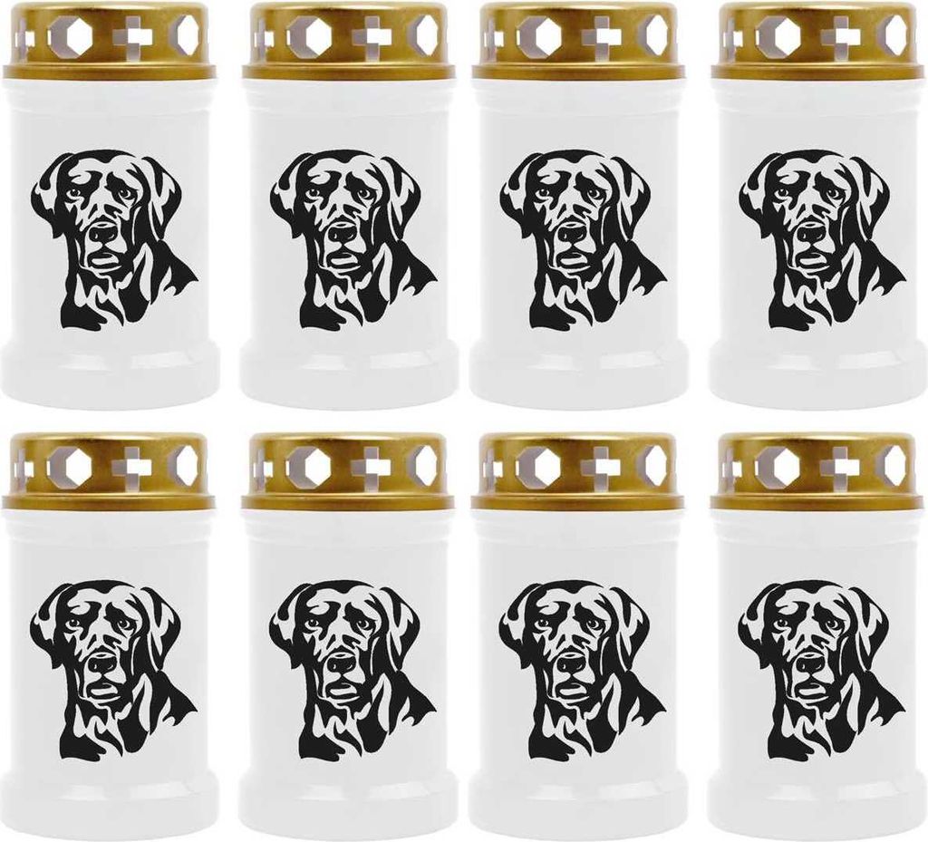 Grabkerze Weiß 8er Pack, Brenndauer: 40 Stunden ( je Kerze ), Motiv: Labrador