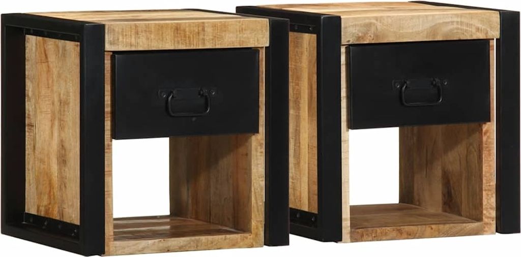 Nachttische 2 Stk. 40x35x40 cm Raues Mango-Massivholz