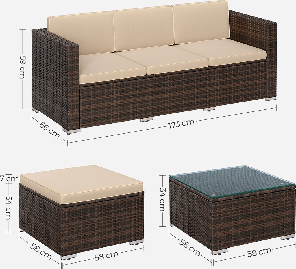 SONGMICS (5-tlg) Gartenlounge-Set, Tisch, Fußhocker und Produktbild 9