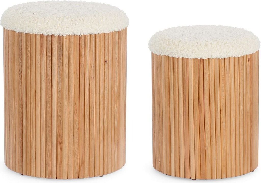 2er Set Pouf Neda 36 x 44 x 36 cm MDF Kiefer Natur Weiß