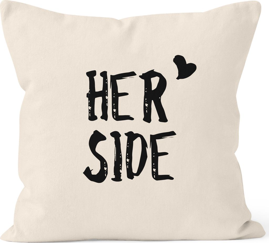 Kissenbezug Her Side Kissen-Hülle Partner Hochzeit Deko-Kissen 40x40 Baumwolle MoonWorks natur