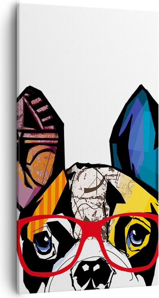 Bild auf Leinwand - Leinwandbild - Hund Brille Bunt Bulldogge - 55x100cm - Wand Bild - Wanddeko - Leinwanddruck - Bilder - Kunstdruck - Wanddekorat...