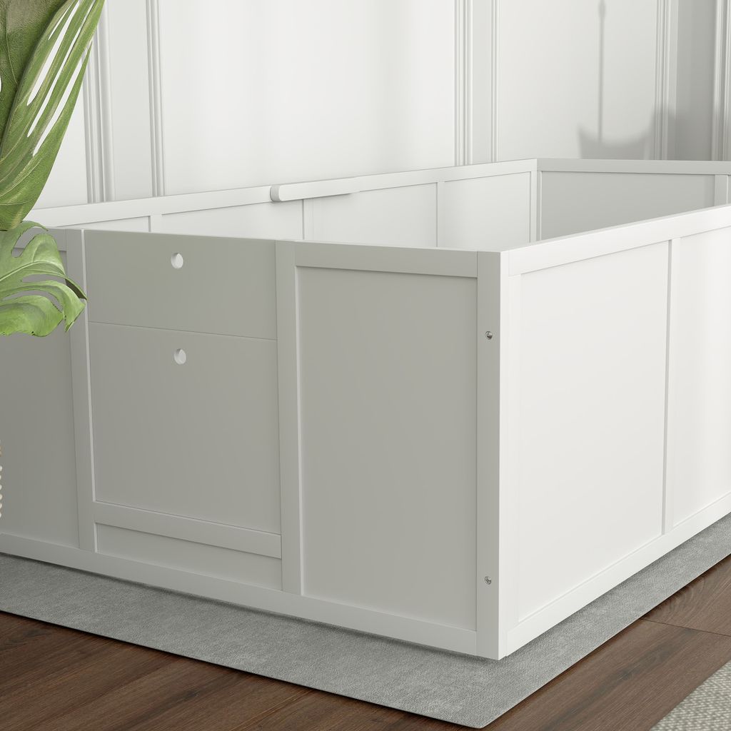 PawHut Welpenkiste 100 X 96 Cm – Mit Verstellbarem Eingang, Acrylfenster & Wasserfester Unterlage