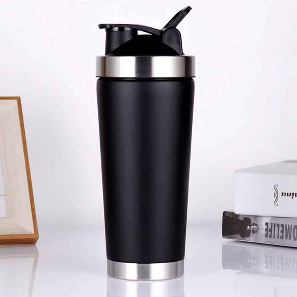 Protein Shaker, Proteinshake 750ml, Proteinflasche, Trinkflasche, Wasserflasche, Protein Mixer, in Schwarz-Silber