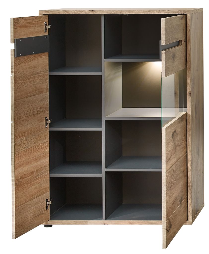 Glasvitrine >Bellano< in Viking Oak Nachbildung, MDF, Produktbild 