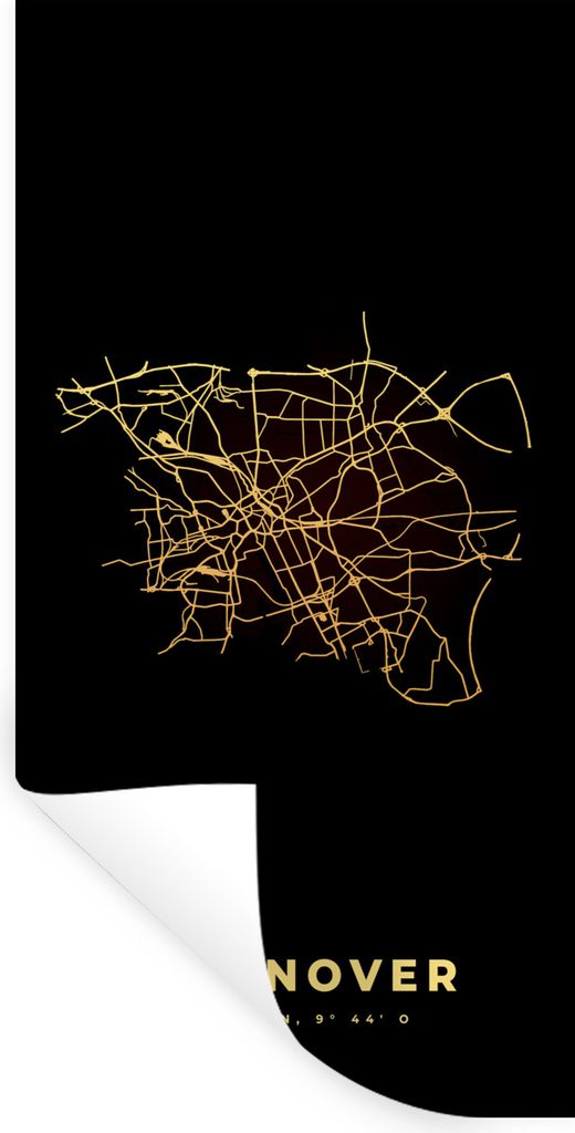 MuchoWow Wandtattoo Wandsticker Wandaufkleber Karte - Gold - Hannover - Karte - Stadtplan 60x120 cm Selbstklebend und Repositionierbar - Selbstkl...