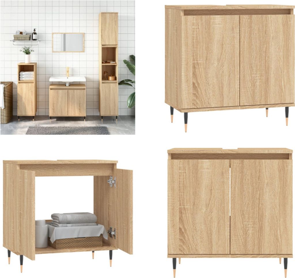 vidaXL Badschrank Sonoma Eiche 58x33x60 cm Holzwerkstoff - Badezimmerschrank - Badezimmerschränke - Schrank - Schrank Bad