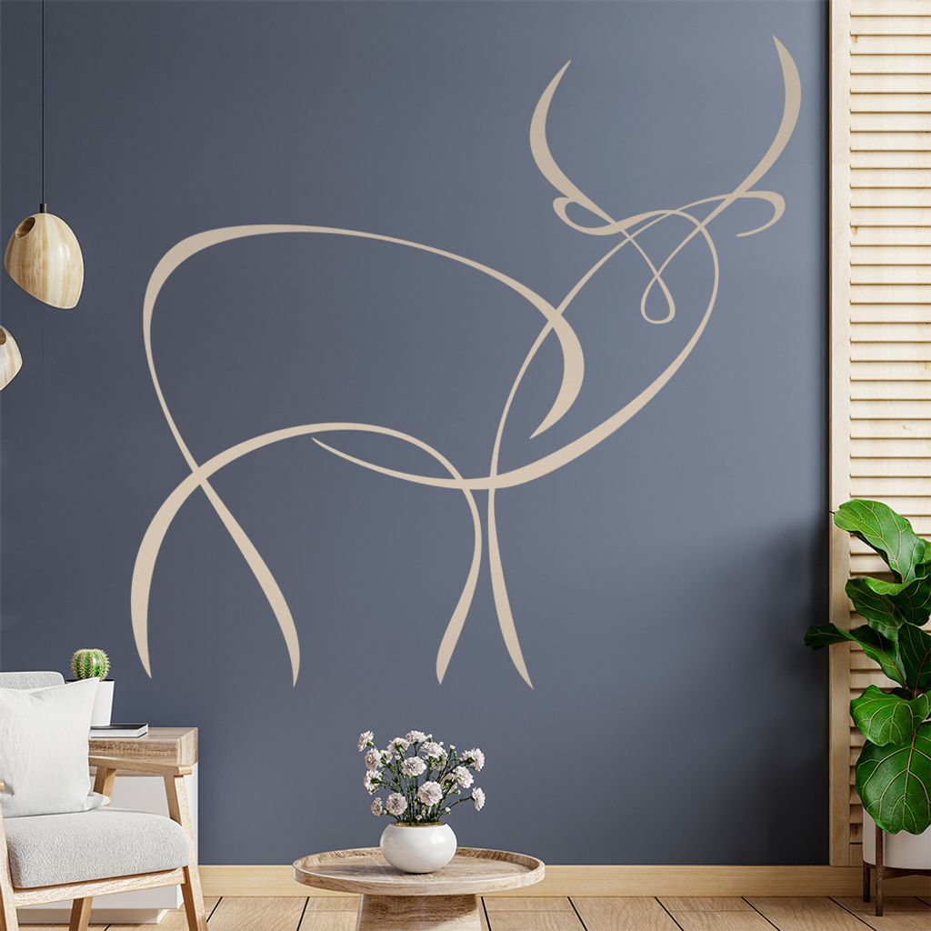 Antilope Linien - Hirsch Wandtattoo in 6 Größen - Wandaufkleber Wall Sticker - Dekoration, Küche, Wohnzimmer, Schlafzimmer, Badezimmer