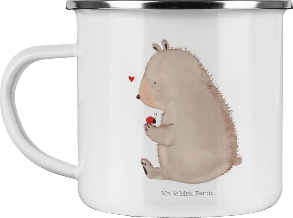 Mr. & Mrs. Panda Pott Bär Marienkäfer - Weiß - Geschenk, Emaille Becher, Das Leben Ist schön, Teddy, Tasse, Freiheit, Motivation, Liebe, Teetas...