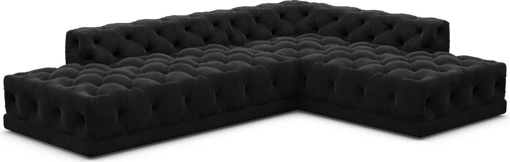 Samtstoff L-Form Lounge Sofa Meliva Schwarz Rechts