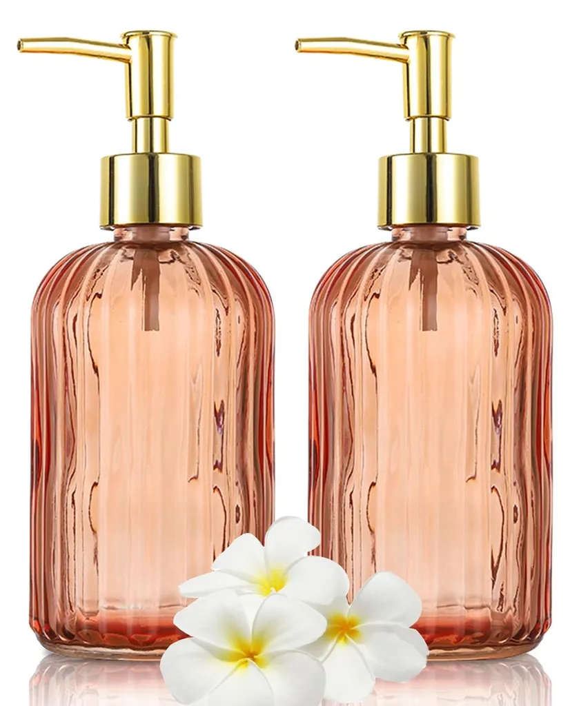 Distributeur de savon cuisine et salle de bain en verre ambre x2