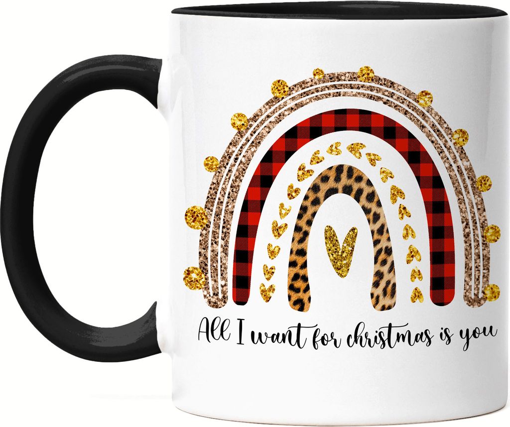 All I Want For Christmas Tasse Schwarz Geschenkidee Liebe Freundin Freund Liebesbotschaft Süßes Motiv für Weihnachten