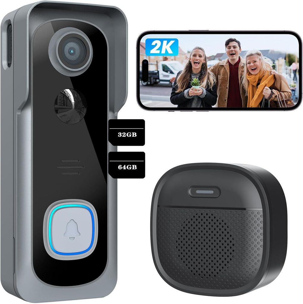 sonnette Vidéo 2K avec Caméra Sans Fil, IP66 Etanche, Image du produit 