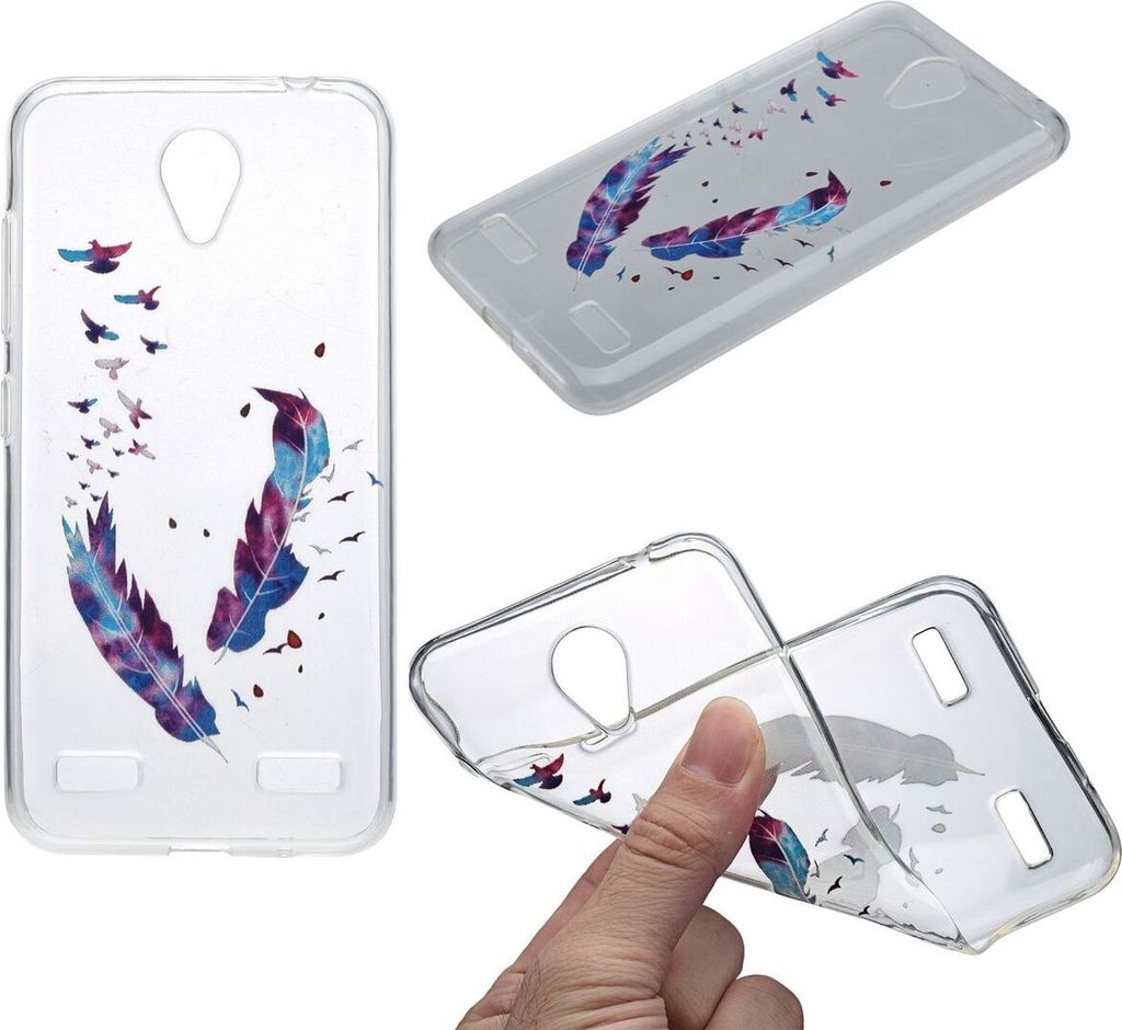 Henna Cover für ZTE Blade V8 Case Schutz Hülle Silikon Federn Bunt