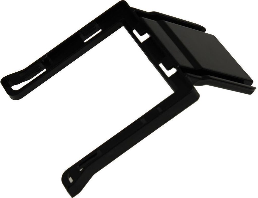 A black plastic vacuum cleaner part, likely a dust bag holder, is shown against a white background.