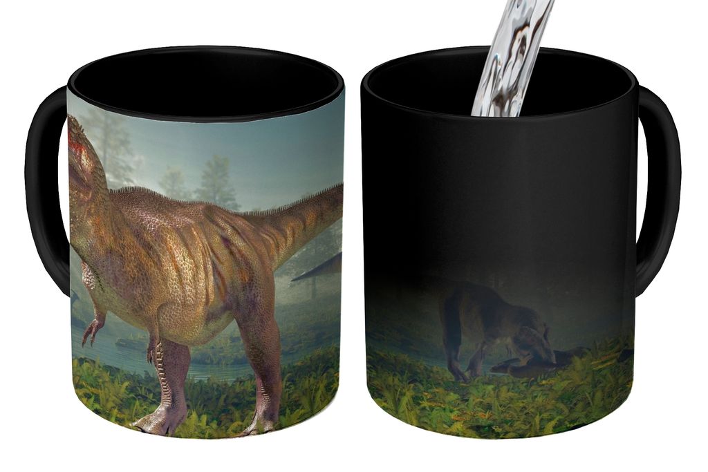 KitchenYeah Zauber Tasse Zaubertasse Magic Dino - Gras - Zeichnung - Kinder - Jungen 350 ml Farbwechsel Becher Geschenk Geschenkidee - Magic-Tass...