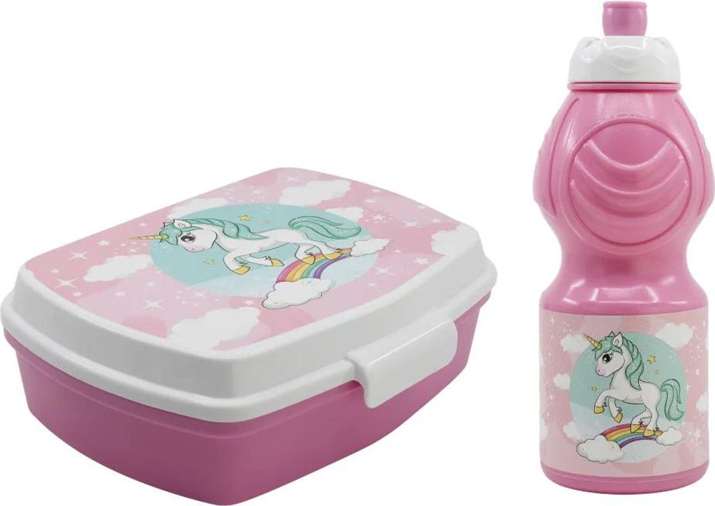 Einhorn Unicorn 2 tlg. Kinder Lunch Set Brotdose Trinkflasche 410 ml