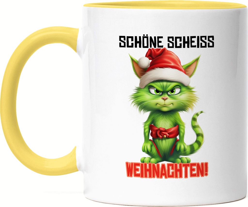 Schöne Scheiss Weihnachten Tasse Gelb Katze Cat Weihnachtsmuffel Weihnachtsgeschenk für Katzenbesitzer