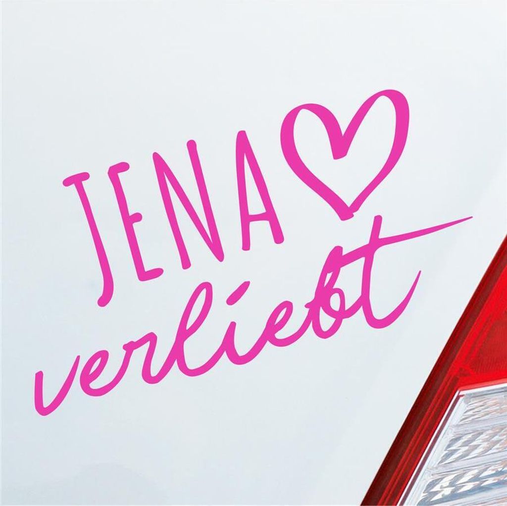 Auto Aufkleber JENA verliebt Herz Stadt Heimat Liebe Car 19x10 cm Pink Sticker Heckscheibenaufkleber