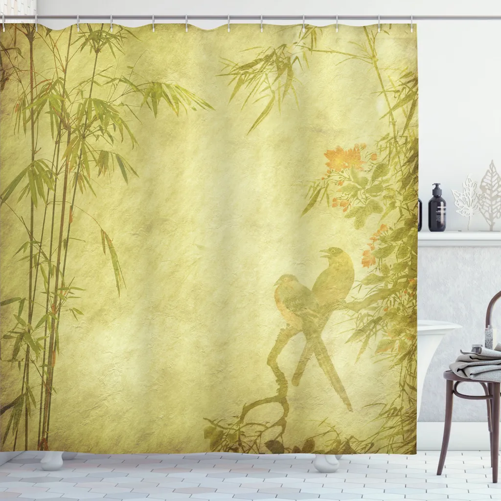 Rideau de douche textile vert grand format pour baignoire et douche - 2