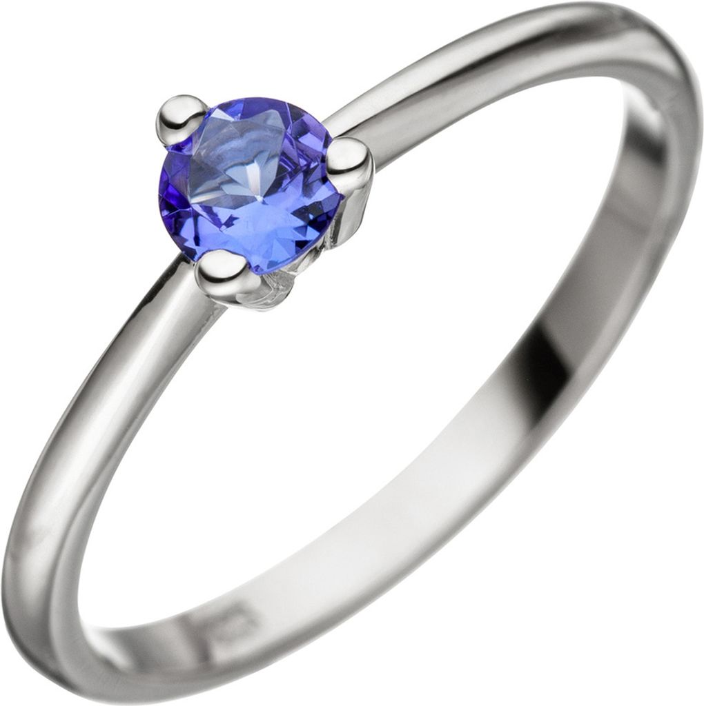Solitär Ring Damenring mit Tansanit blau 585 Gold Weißgold Tansanitring Innenumfang 60mm Ø19.1mm