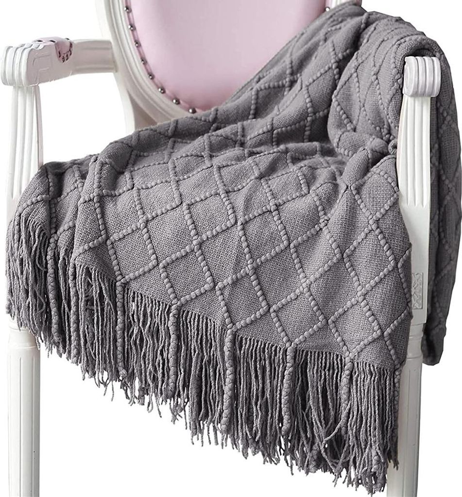 Wolldecke, weiche Strickdecke aus Wolle, Decke mit Quasten, Sofadecke, Schlafdecke