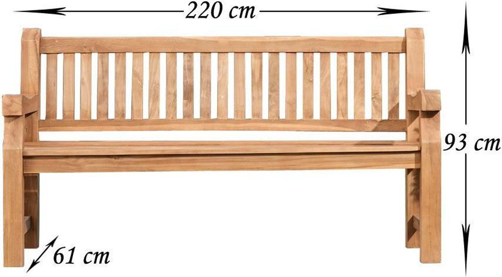 Teakbank Jackson 220 cm, ergonomisch, wetterfest, Sprossen-Design, Vollholz
