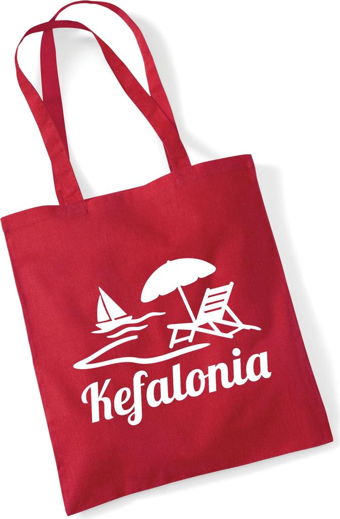 Huuraa Jutebeutel Kefalonia Inselmotiv Griechenland 10 Liter Classic Red Baumwolle Tasche Geschenkidee