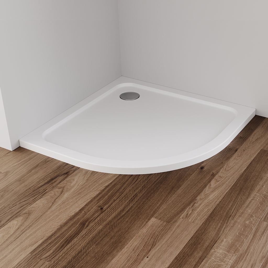 IMPTS Duschwanne Duschtasse Viertelkreis 90x90cm Eckig Acryl Dusche Acrylwanne 4cm flach für Duschabtrennung Duschkabine,INKL Ablaufgarnitur