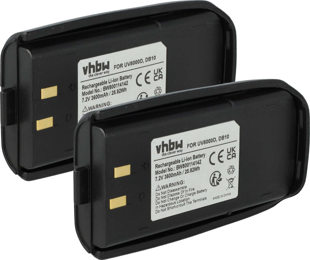 vhbw 2x Akku Ersatz für UV8000D, DB10 für Funkgerät, Walkie Talkie (3600 mAh, 7,2 V, Li-Ion)