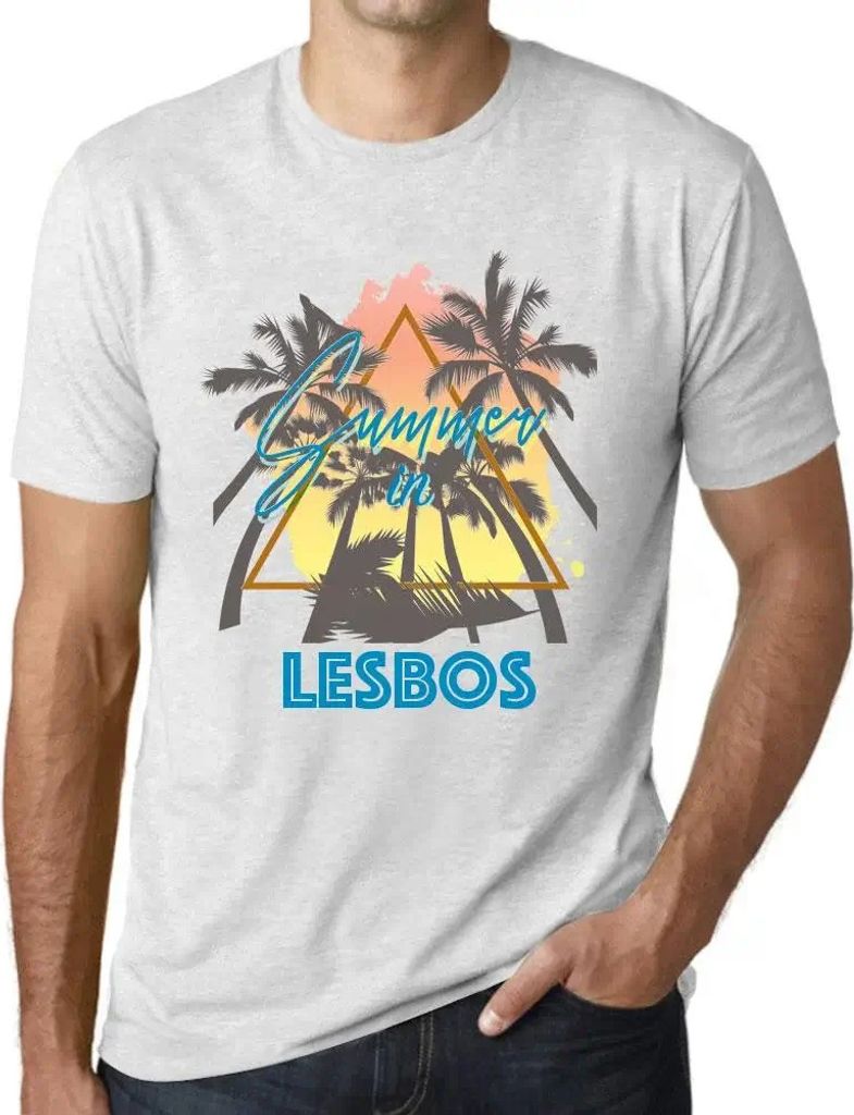 Herren Grafik T-Shirt Palmen Sonnenschein Sommer auf Lesbos – Palm, Sunshine, Summer In Lesbos – Öko-Verantwortlich Vintage Jahrgang Kurzarm L...