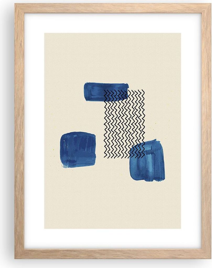 Gerahmtes Poster - Rahmen in heller Eiche - Abstraktion Flecken Zickzack - 30x40 cm - Wand Bild - Wanddeko - Wandbilder - Kunstposter - Wandposter ...