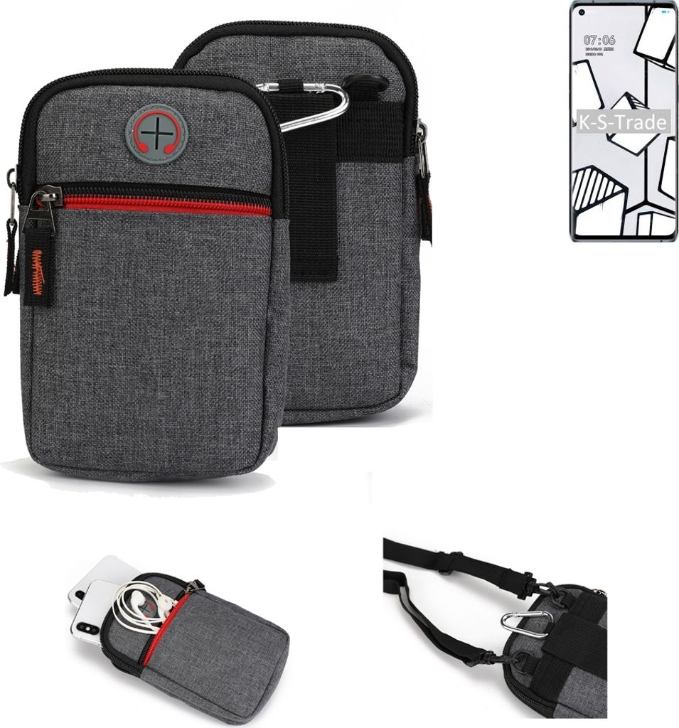 K-S-Trade Holster Gürteltasche kompatibel mit Oppo Reno5 Pro+ Artist Limited Edition Handy Tasche Schutz Hülle grau Zusatzfächer 1x