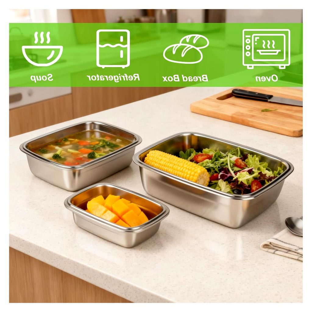 3 Stück Edelstahl Frischhaltedosen mit Deckel, Aufbewahrungsboxen in 3 Größen, Lunchboxen mit luftdichtem Deckel
