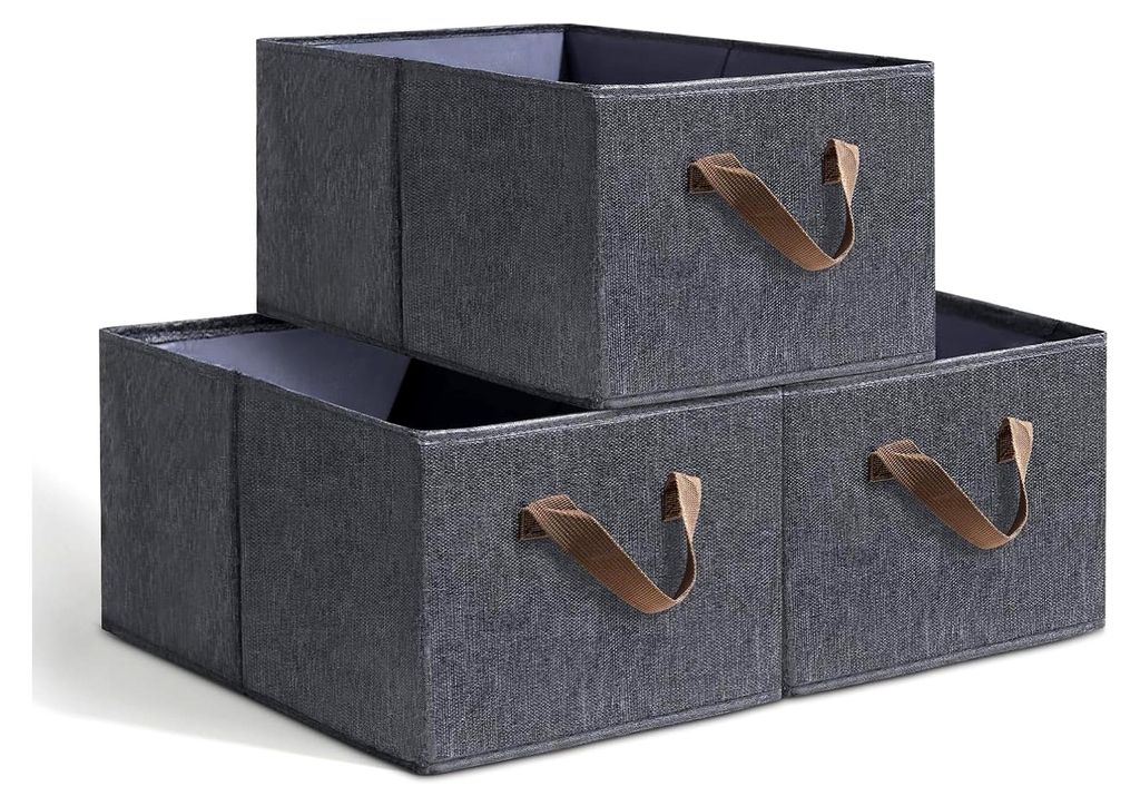 Set aus drei Aufbewahrungsboxen, große Körbe mit Griffen, faltbarer Organizer für Schubladen, Kleiderschrank-Organizer, Ordnungsbox – Stoffbox...