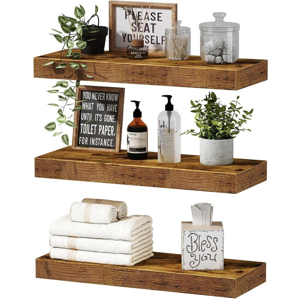 IvoQ Schweberegale 3er Set - 40x17 cm - Holz - Rustikal & Produktbild 