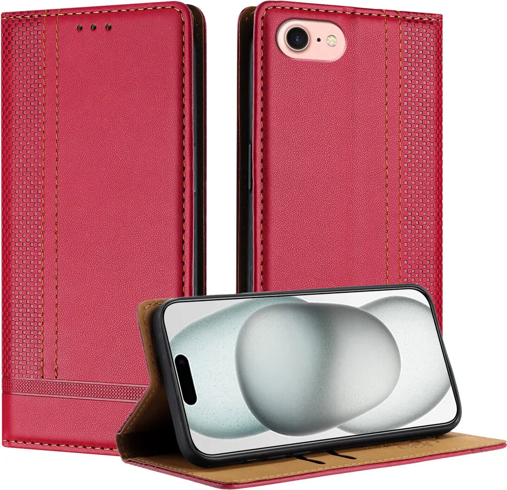 Custodia iPhone 7/8 Pelle Rossa Funzione Stand | Stile Retrò
