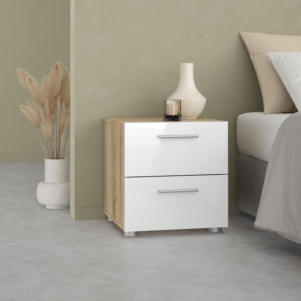 Nachtkastje Pepe Eikenlook/Wit Hoogglans - Giga Living Productafbeelding 