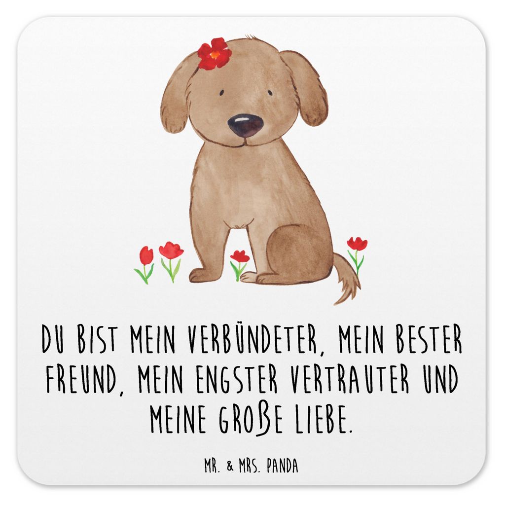 Mr. & Mrs. Panda Untersetzer für Gläser Hund Dame 6er Set - Weiß - Geschenk, Flauschig, Hunde, Tassenuntersetzer, Tassen, Sprüche, Glas-Unterse...