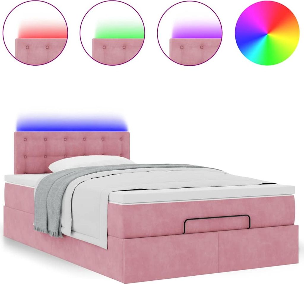 Ottoman-Bett mit Matratze & LEDs Rosa 120x200 cm Samt