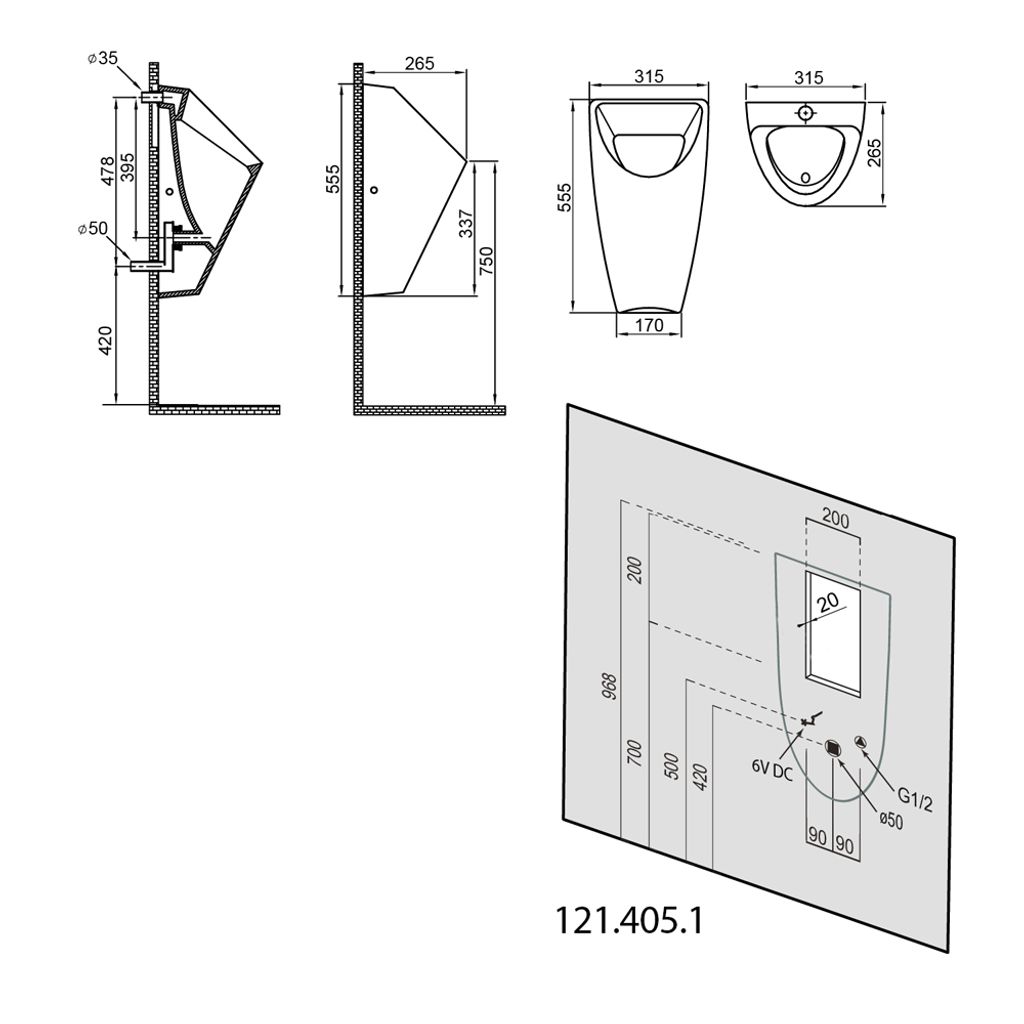 Standard Piktogramm WC, weiß/schwarz, Folie, selbstklebend, 150x150mm, ASR  A4.1, 1 Stück