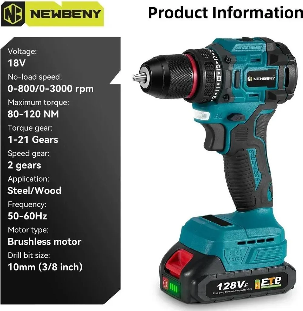 Perceuse visseuse 18V Brushless pour percer sans effort avec 2 batteries
