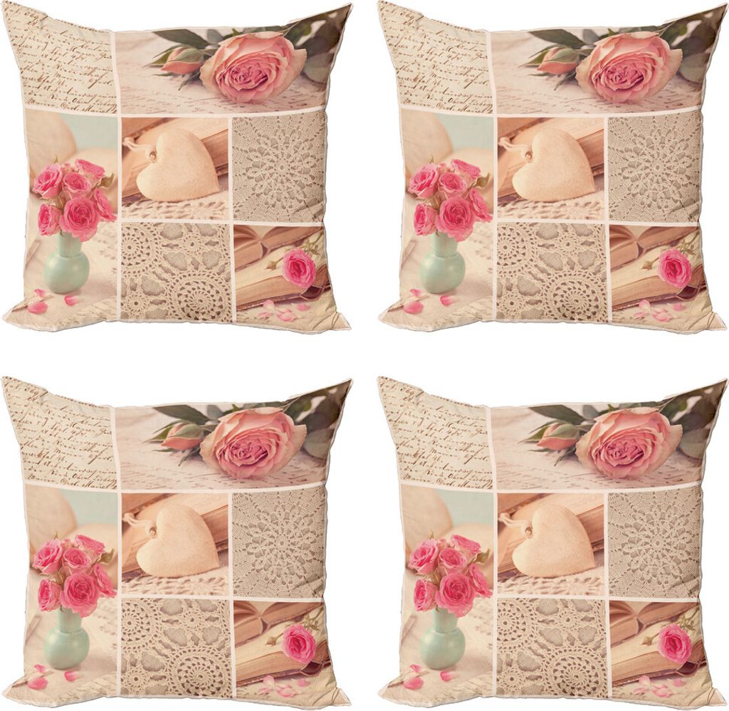 ABAKUHAUS Shabby Flora Kissenbezug Set (4 Stück), Alte Rose-Spitze Blumen, Moderner Doppelseitiger Digitaldruck, 40 cm x 40 cm, Forest Green Pale ...